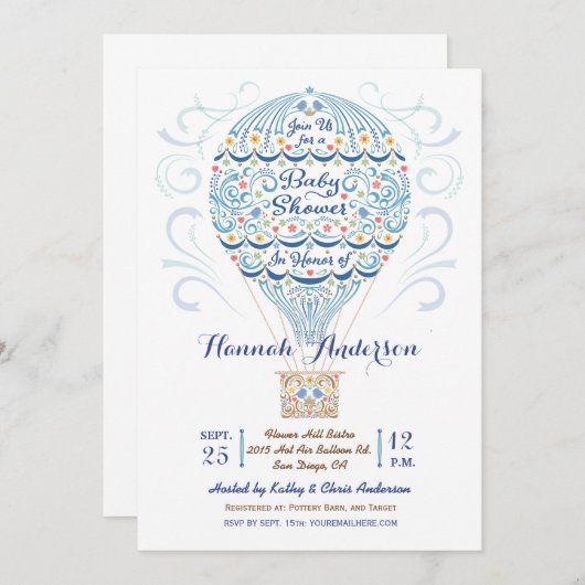 Hot Air Balloon Baby Boy Dusche Einladung (Vorne/Hinten)