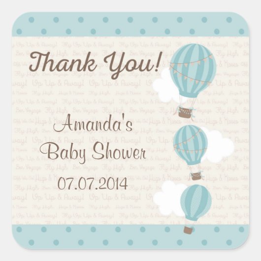 Hot Air Balloon Baby Dusche Danke Stickers (Vorderseite)