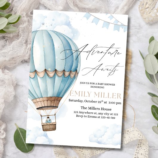 Hot Air Balloon Baby Dusche Invite, Blue Boy Baby Einladung