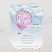 Hot Air Balloon Baby Dusche - Pink & Lila Girl Einladung (Vorne/Hinten)
