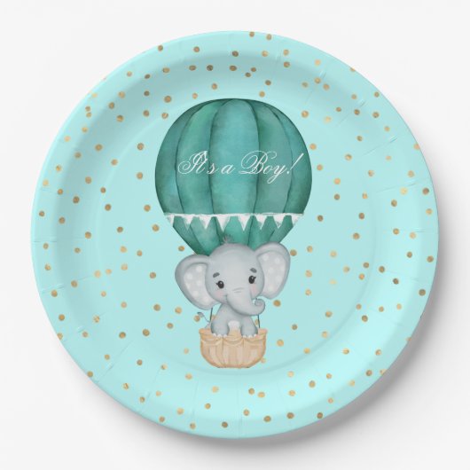 Hot Air Balloon Baby Elephant Dusche Pappteller (Vorderseite)