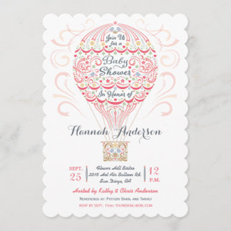Hot Air Balloon Baby Girl Dusche Einladung