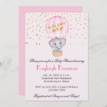 Hot Air Balloon Baby Girl Elephant Babydusche