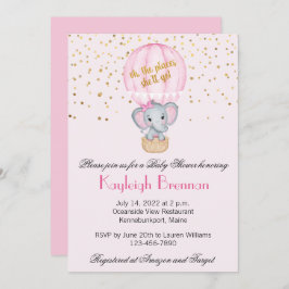 Hot Air Balloon Baby Girl Elephant Babydusche Einladung