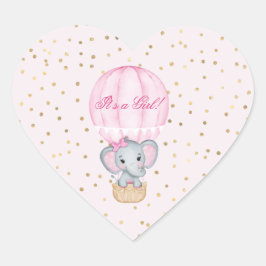 Hot Air Balloon Baby Girl Elephant Babydusche Herz-Aufkleber