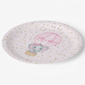 Hot Air Balloon Baby Girl Elephant Babydusche Pappteller (Schrägansicht)