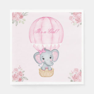 Hot Air Balloon Baby Girl Elephant Rose Serviette