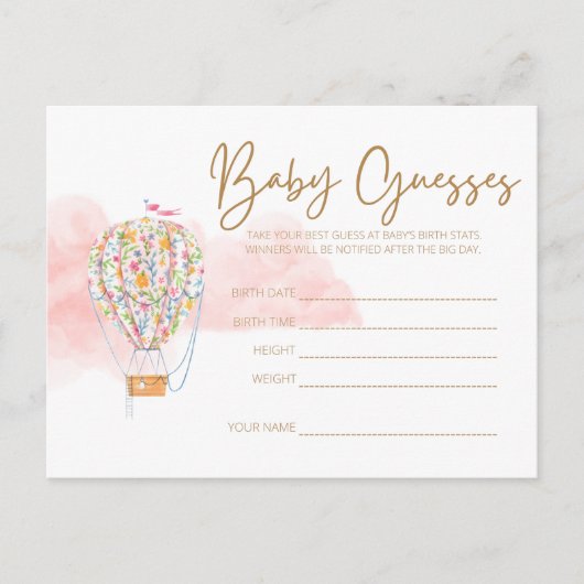 Hot Air Balloon Baby Shooting Guessing Game Postca Postkarte (Vorderseite)