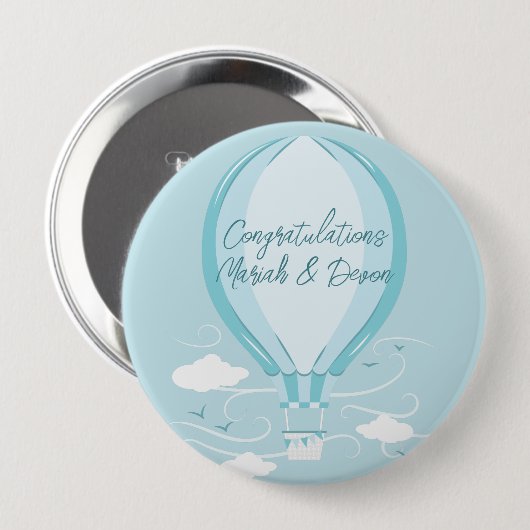 Hot Air Balloon Baby Showblauer Knopf Button (Vorne & Hinten)