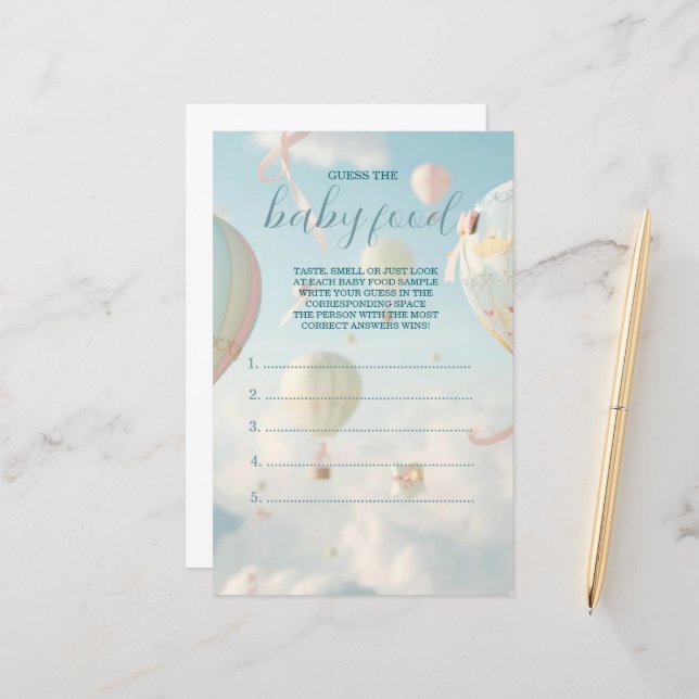 Hot air balloon baby shower game (Vorderseite/Rückseite Beispiel)