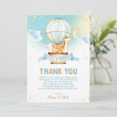 Hot Air Balloon Baby Shower Jungle Animals Boy Dankeskarte (Stehend Vorderseite)