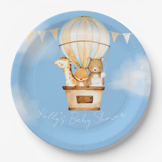 Hot Air Balloon Baby Shower Paper Plate Pappteller (Vorderseite)