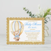 Hot Air Balloon Bear Glitzer Blue Dusche by Mail Einladung (Stehend Vorderseite)