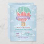 Hot Air Balloon Birthday Party Mint Pink Clouds Einladung (Vorne/Hinten)