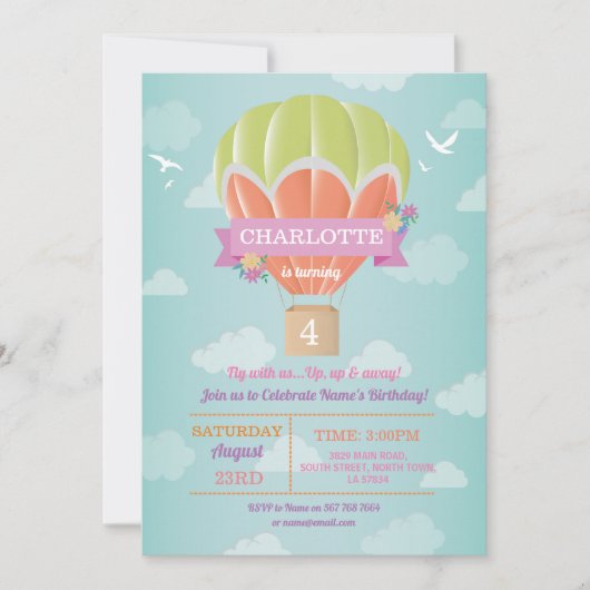 Hot Air Balloon Birthday Party Ride Fly Clouds Einladung (Vorderseite)