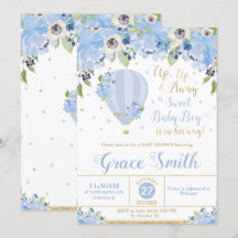 Hot Air Balloon Blue Floral Baby Shower Boy