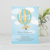 Hot Air Balloon Boy Blue Yellow Baby Dusche laden Einladung (Stehend Vorderseite)