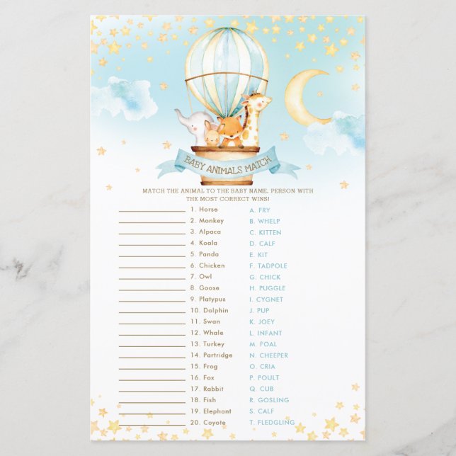 Hot Air Balloon Boy Niedlich Baby Animals Match Ga (Vorderseite)