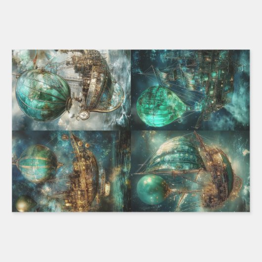 Hot Air Balloon Designs & Steampunk Geschenkpapier Set (Vorderseite)