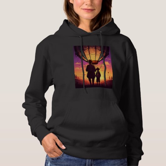 Hot Air Balloon Exploring Dad And Child In Hot Air Hoodie (Vorderseite)