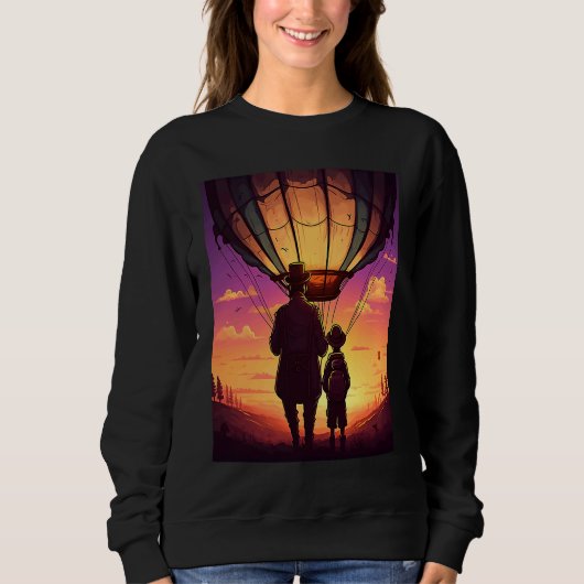 Hot Air Balloon Exploring Dad And Child In Hot Air Sweatshirt (Vorderseite)