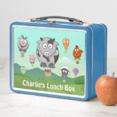 Hot Air Balloon Farm Animals Personalised Metall Brotdose (Beispiel)