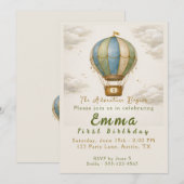 Hot Air Balloon First Birthday Invitation  Einladung (Vorne/Hinten)