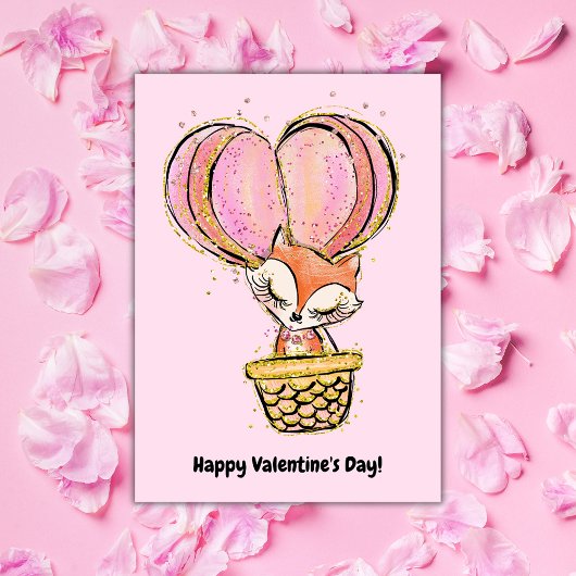 Hot Air Balloon Fox Happy Valentine's Day Karte