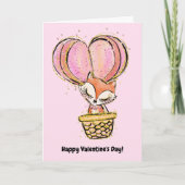 Hot Air Balloon Fox Happy Valentine's Day Karte (Vorderseite)
