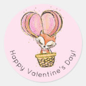 Hot Air Balloon Fox Happy Valentine's Day Runder Aufkleber (Vorderseite)