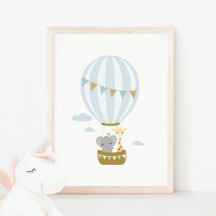 Hot Air Balloon Giraffe & Elephant Kinderzimmer Po Poster
