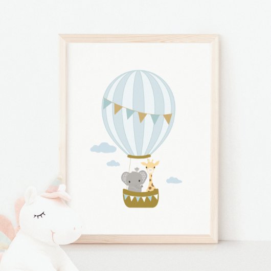 Hot Air Balloon Giraffe & Elephant Kinderzimmer Po Poster