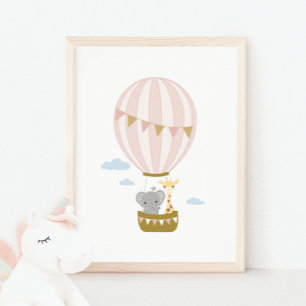 Hot Air Balloon Giraffe & Elephant Kinderzimmer Po Poster