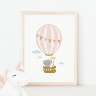 Hot Air Balloon Giraffe & Elephant Kinderzimmer Po Poster