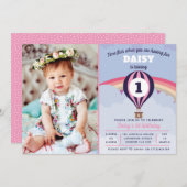 Hot Air Balloon Girls Einladung zum 1. Geburtstag (Vorne/Hinten)