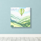 Hot Air Balloon | Grüne Wasserfarbenlandschaft Leinwanddruck (Insitu (Holzboden))