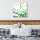 Hot Air Balloon | Grüne Wasserfarbenlandschaft Leinwanddruck (Insitu (Schlafzimmer))
