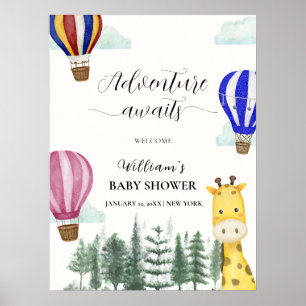 Hot Air Balloon Jungle Giraffe Baby Dusche Willkom Poster