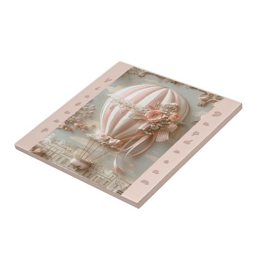 Hot Air Balloon Parisian Soft Pink Customizable Fliese (Seite)