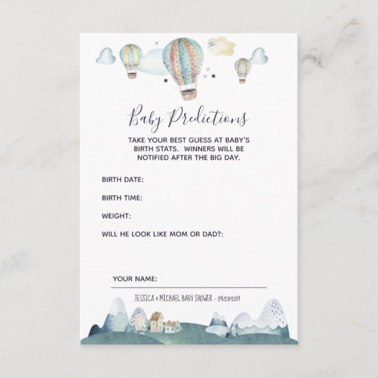 Hot Air Balloon Party Baby Predictions Card Begleitkarte (Vorderseite)