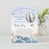Hot Air Balloon Sea Waves Boy Baby Dusche Einladung (Stehend Vorderseite)