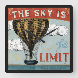 Hot Air Balloon Sky is the Limit Quote Quadratische Wanduhr