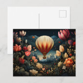 hot air balloon surrounded by flowers dark colors postkarte (Vorne/Hinten)