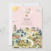 Hot Air Balloon Village Pink Girl Baby Dusche Einladung (Vorderseite)