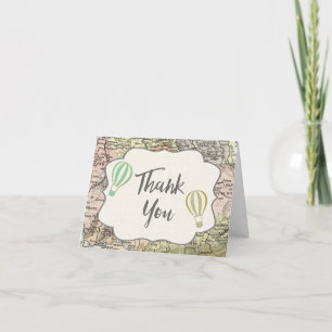 Hot air balloon vintage map thank you card dankeskarte