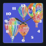Hot Air Balloon Watercolor Nursery Childs Room Quadratische Wanduhr<br><div class="desc">Hot Air Balloon Watercolor Nursery Childs Room Clock. Designed from my original watercolour art.</div>