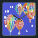 Hot Air Balloon Watercolor Nursery Childs Room Quadratische Wanduhr<br><div class="desc">Hot Air Balloon Watercolor Nursery Childs Room Clock. Designed from my original watercolour art.</div>