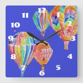 Hot Air Balloon Watercolor Nursery Childs Room Quadratische Wanduhr