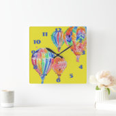 Hot Air Balloon Watercolor Yellow Nursery Childs Quadratische Wanduhr (Zuhause)