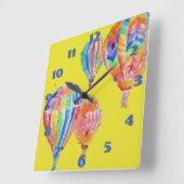 Hot Air Balloon Watercolor Yellow Nursery Childs Quadratische Wanduhr (Winkel)